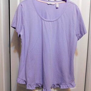 Isaac Mizrahi Lavender SS Ruffle Hem Top Sz L